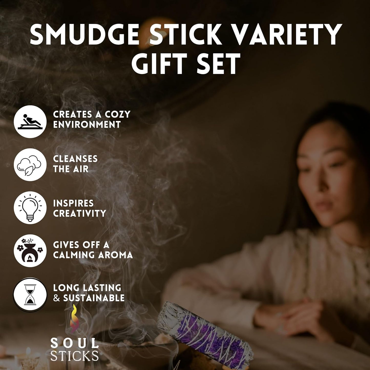SOUL STICKS Smudge Stick Variety Gift Set, Bulk Sage Bundles for Space Cleansing, Smudging Wand Gift Set (Floral Sage,
