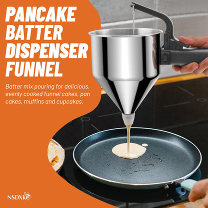 NSDXK 40oz Pancake Batter Dispenser, Stainless Steel Cake Dispenser with Stand, Great for Pancakes, Cupcake, Waffle or Any Baked Goods, Durable, Leak-Free, Space Gray