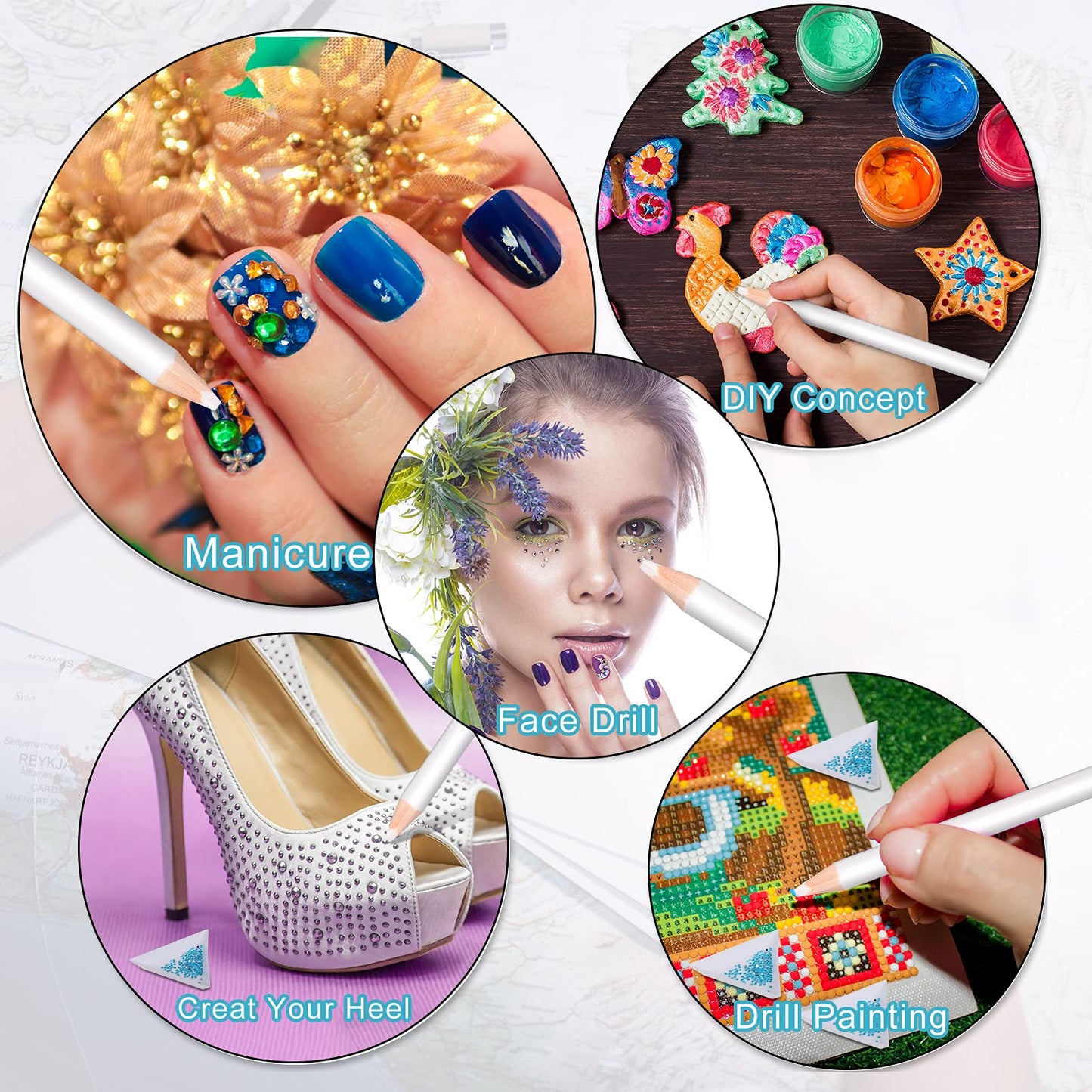 Maitys 22 Pieces Wax Pencil for Rhinestones Wax Picker Pencil Set for Rhinestones Nail Art Gem Dotting Crystal Pick up Tools with Pick up Tweezers Sharpener and Triangular Plate