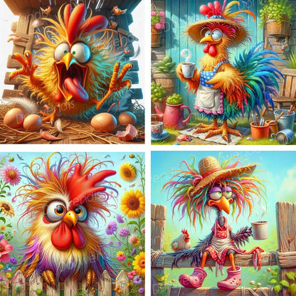 Dorwendis Diamond Painting Kits for Adults,4 Pack DIY Henhouse Chicken Diamond Art Kits for Beginners,5D Diamond Art for Adults,Full Round Drill Paint by Diamond Painting for Wall Decor Gifts12X12inch