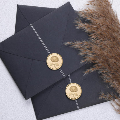 UNIQOOO Wax Seal Stickers - 3D Hydrangea Floral Wedding Invitation Envelope Seal Stickers, 50 Pcs Self- Adhesive Light Gold Stickers, Perfect for Invitation, Christmas, Gift Wrapping