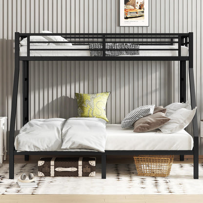 Bellemave Metal Twin XL Over Queen Bunk Bed for Adults/Kids,Heavy Duty Adults Bunk Beds with Guardrail & Ladders,Twin XL Over Queen Size Bunk Beds for Teens,Black