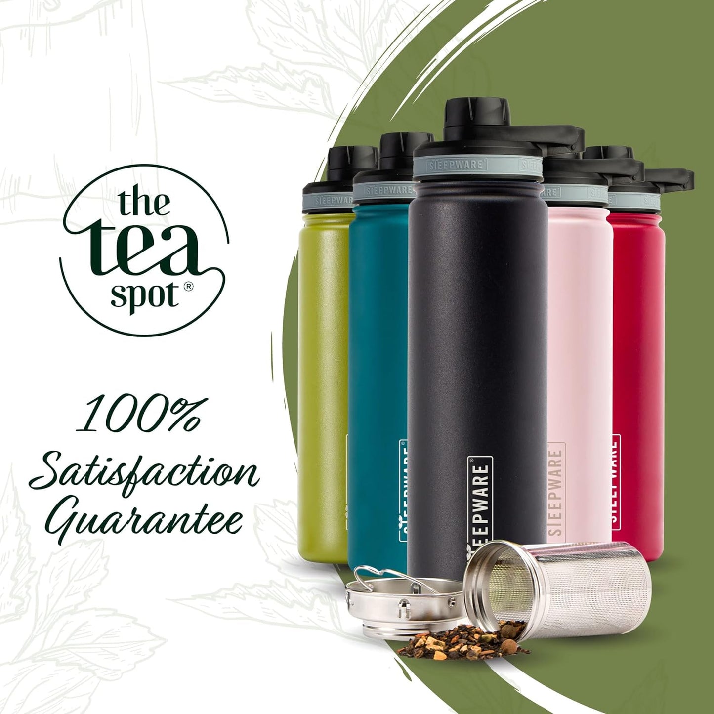 22oz, The Tea Spot Steepware Tea Tumbler and Thermos, Tea Bottle with tea infuser for loose leaf tea or iced coffee