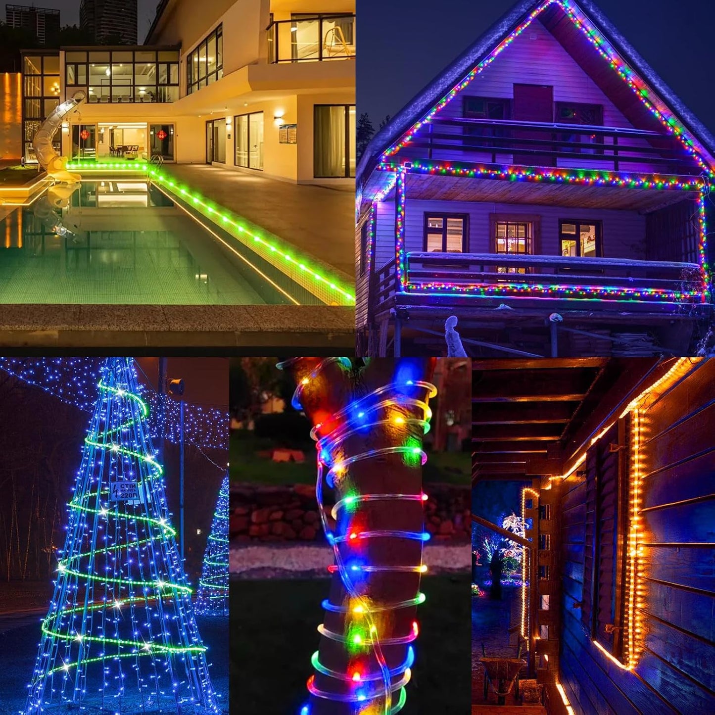 16FT 50 18 5 LED Solar Rope Lights, Colors with Timer, Modes, Waterproof Plug-in Remote Control Camping String Lights