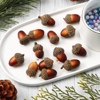 Pangda 120 Pcs Thanksgiving Artificial Acorns and Pine Cones, Christmas Small Fake Decorative Pinecones Ornaments Lifelike Simulation Small Acorn with Cap Vase Fillers for Craft Fall Xmas Decor