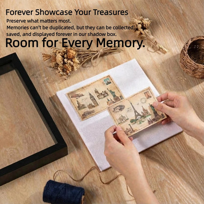 10x10 Shadow Box Frame Black, Deep Display Case for Memorabilia Coins & Photos with Crystal Clear Acrylic Front Wall Mount or Tabletop Includes Hanging Hardware & Double Sided Tape (2 Pack Black)
