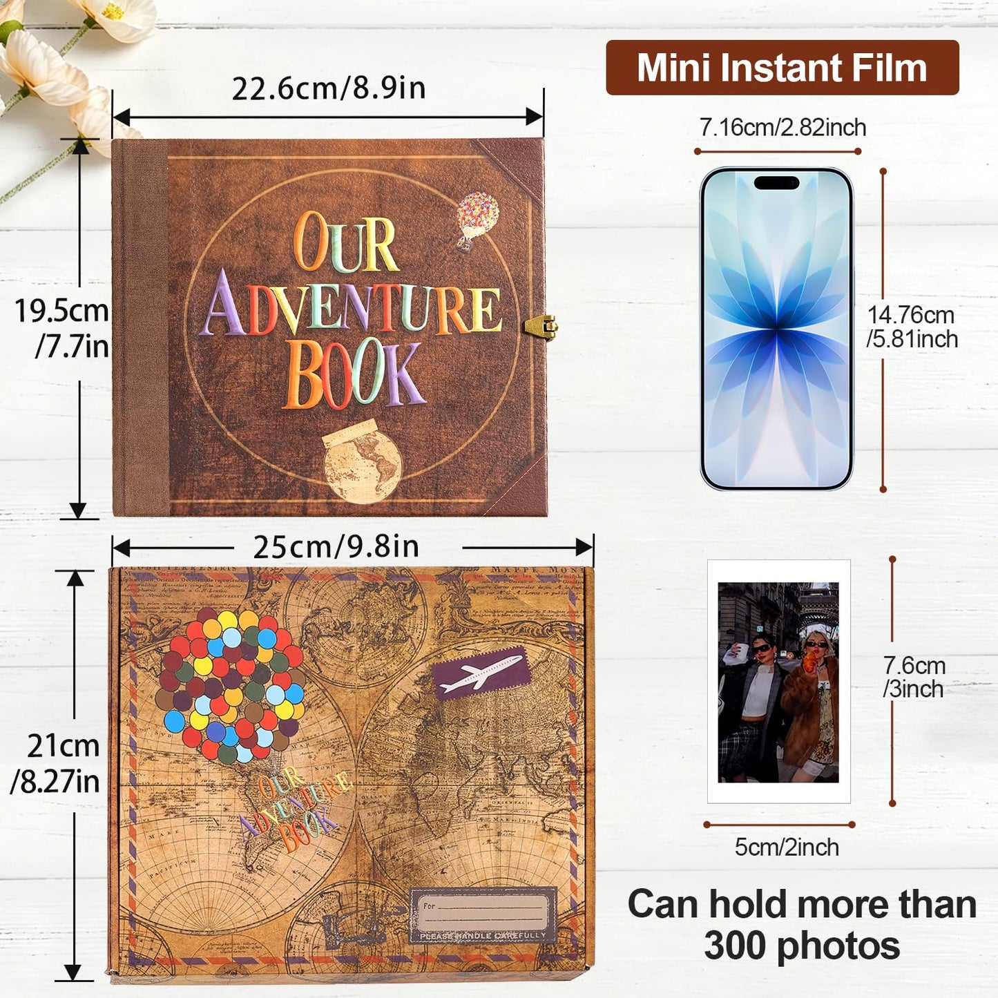 Our Adventure Book 8.9 x 7.9 Inch 80 Pages Scrapbook Photo Album with Scrapbooking Supplies, 3D Retro Embossed Letter Leather Hard Cover Movie Up Travel Journal Memory Book For Couples，Christmas gifts