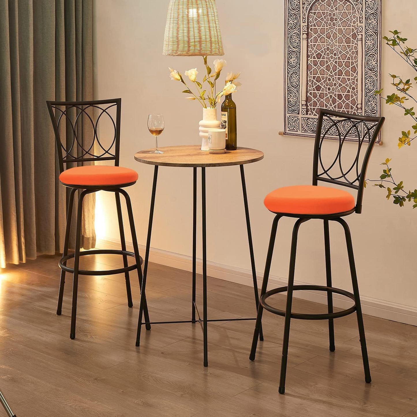 4PCS 13-16 Inch Deisy Dee Round Bar Stool Seat Covers Stretch Round Chair Covers for Stool Chair (Orange)