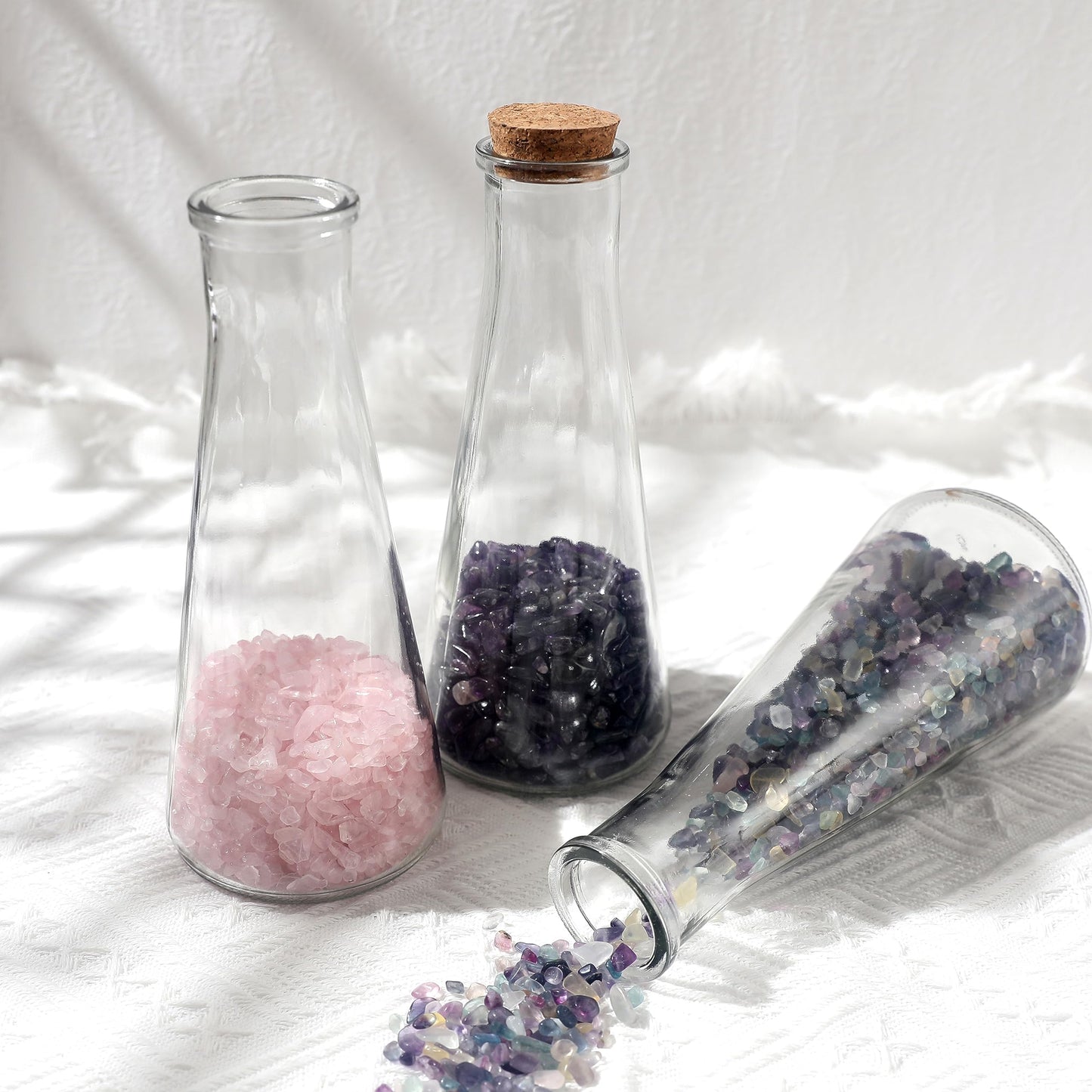 Magic Season Decorative Glass Bottles with Cork Stoppers (350 ml Tapered Bottles / 2 Pcs)