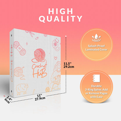 Crochet Planner 3-Ring Binder 8.5x11'', Organize Your Hooks, Yarn & Patterns, Projects Journal Notebook, Complete Log Book Starter Kit & Great Gift Idea