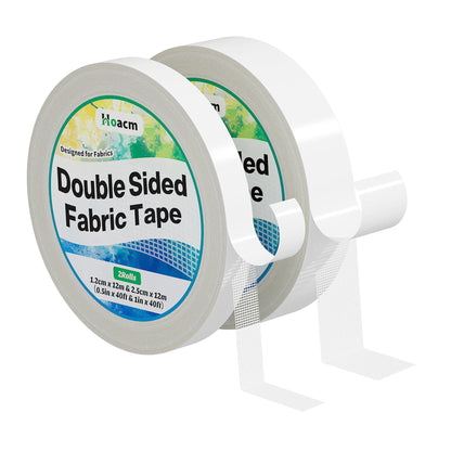 Hoacm 2 Rolls Double Sided Fabric Tape, Extra Strong Hem Tape No Sew No Iron, Fabric Adhesive Tape for Quick Clothing Hemming, Repairs & DIY Crafts (0.5inch x 40ft + 1inch x 40ft)