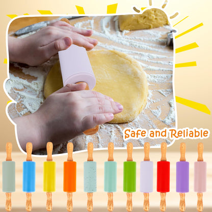 11 Pcs 9 Inch Mini Rolling Pins Small Silicone Rolling Pin Colorful Rolling Pins for Kids Kitchen Baking Pastry Cake Cookie Chef Role-playing Game, 11 Colors