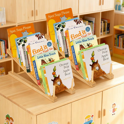 3 Pcs Bookshelf Holder, Wood Book Stand for Display 5-Tier Tabletop Small Kids Bookshelf Portable Book Rack Organizer Plate Holder for Vendor Events Art Platter Craft Show Retail Magazine Record