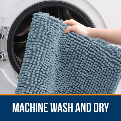 OLANLY Bathroom Rugs - Extra Soft Chenille Bath Mats with Rubber Backing | 36x24, Quick Dry, Airy Blue