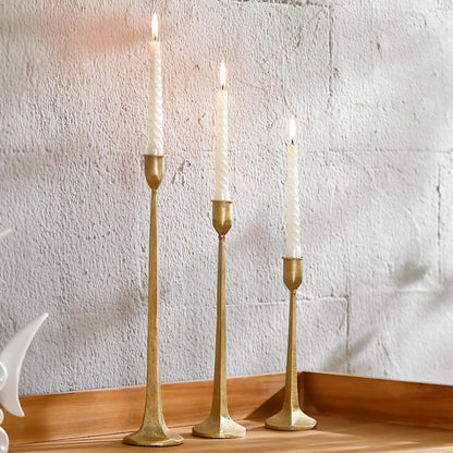 Gold Taper Candle Holders Set of 3, Heavy Candlestick Holders Decorative Candle Stand for Table Centerpiece, Cast Iron Candle Stick Holder Decor