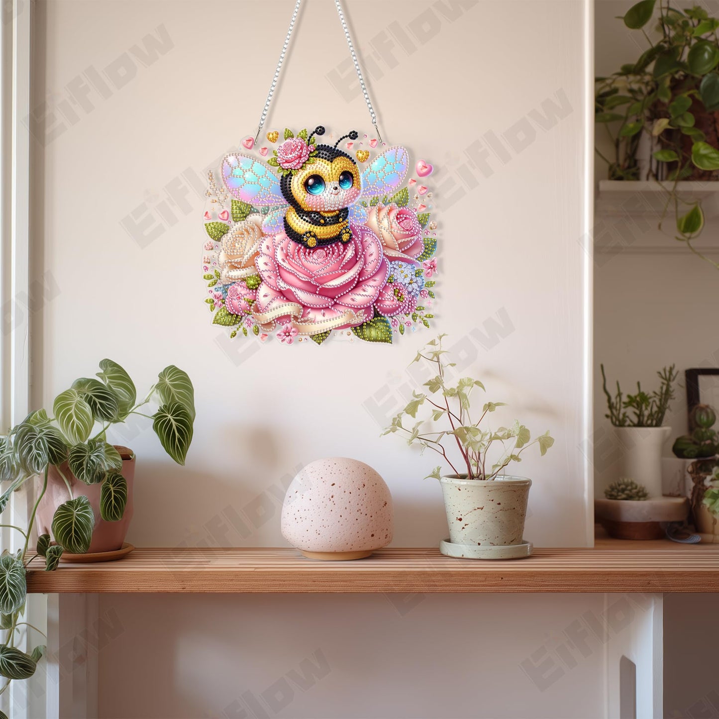 Eiflow Acrylic Diamond Art Hanging Kit for Adults, DIY Diamonds Painting Door Hanging Board Kit, Special Crystal Diamond Art Painting Pendant Ornament (Valentine Bee)