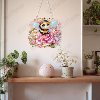 Eiflow Acrylic Diamond Art Hanging Kit for Adults, DIY Diamonds Painting Door Hanging Board Kit, Special Crystal Diamond Art Painting Pendant Ornament (Valentine Bee)