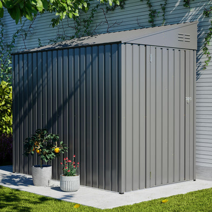 YOPTO 4x7 FT Outdoor Storage Shed Lean to Shed,Metal Shed W/Lockable Door & Air Vent,All Weather Waterproof Garden Tool House W/Reversible Installation,for Backyard,Patio,Lawn,Olive Gray