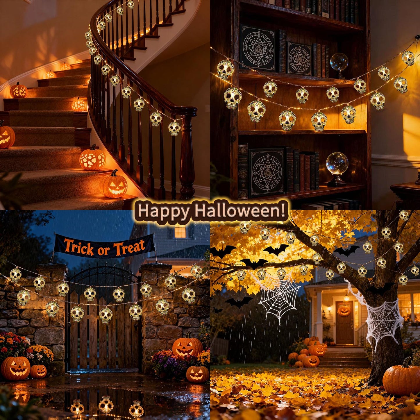 Skull String Lights, 15FT Halloween Lights 30 LED Skull Lights Warm White Halloween & Day of the Dead String Lights with Battery & USB Powered 2 Lighting Modes IP42 Waterproof for Indoor Outdoor Decor