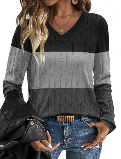OFEEFAN Womens Sweaters Long Sleeve Shirts Fall Outfits 2025 V Neck Soft Knit Pullover Trendy Tops Dressy Casual Blouses