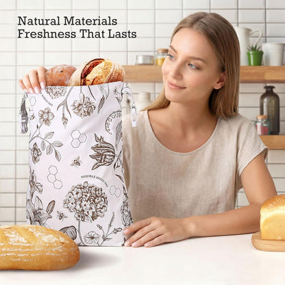 Yolysudo 2 Pack 17''x 13" Reusable Vintage Floral Beeswax Bread Bag for Sourdough, Large Beeswax Lined Cotton Homemade