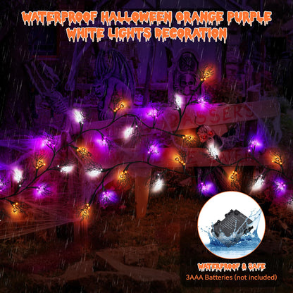 6 FT 54 LED Halloween Lights, 8 Modes & Timer Battery Operated Halloween Pumpkins Bats Ghosts Lights with Willow Vine Twig, 3D Waterproof Decorations Lights for Indoor Wall Party Fireplace Mantle