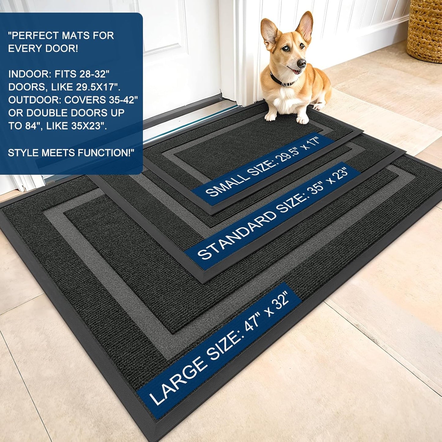 OLANLY Waterproof Front Door Mat - All-Season Indoor/Outdoor Doormat, Sturdy Rubber, Easy Clean, 35x23, Black