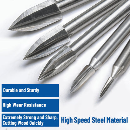 1/4” Shank Wood Carving Drill Bits Set with Wooden Base 5Pcs Woodworking Engraving Drill Bits Rotary Tool Accessories for DIY Crafts Carving Engraving Grinding Drilling Micro Sculpture