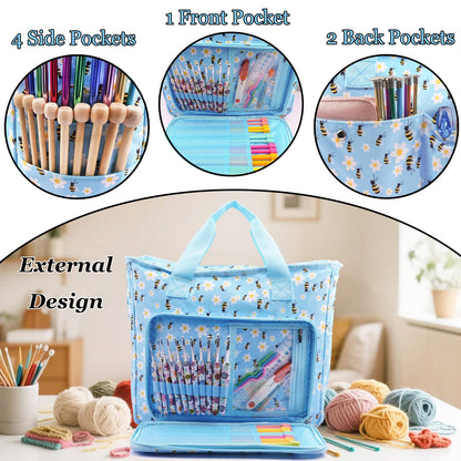 Mdoker Knitting Bags and Totes Organizers Large Crochet Bag Lightweight Yarn Bags for Travel Yarn Storage Organizers for Crochet Hooks,Yarn,Knitting & Crochet Supplies(Blue Bee)