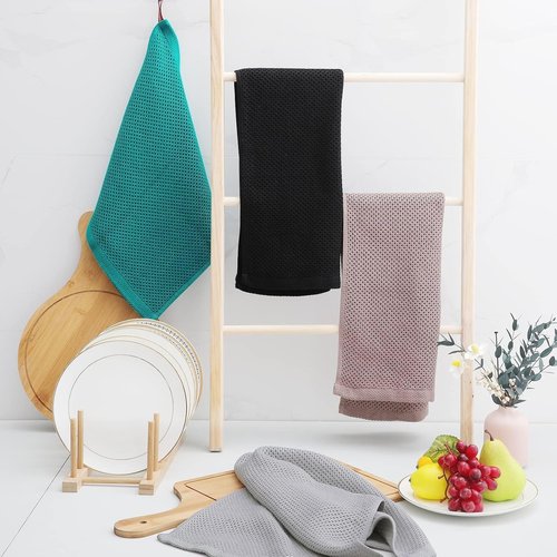 Homaxy Kitchen Dish Towels - 100% Cotton Waffle Weave, Ultra Soft & Absorbent, 13 x 28 Inches, 18-Pack | Black