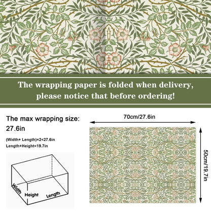 JarThenaAMCS 12 Sheets William Morris Wrapping Paper -Not Roll- Retro Floral Greenery Gift Wrap Paper Folded Flat Art Sheet for DIY Crafts Wedding Baby Shower Birthday, 19.7 x 27.6 Inch
