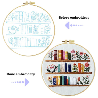 JOZYSH 8'' Flowers Embroidery Kit for Beginners Stamped Books and Flowers Pattern Embroidery Kit Cross Stitch Kit Embroidery Starter Kit with Instructions, Embroidery Hoops for Home Ofiice Decor