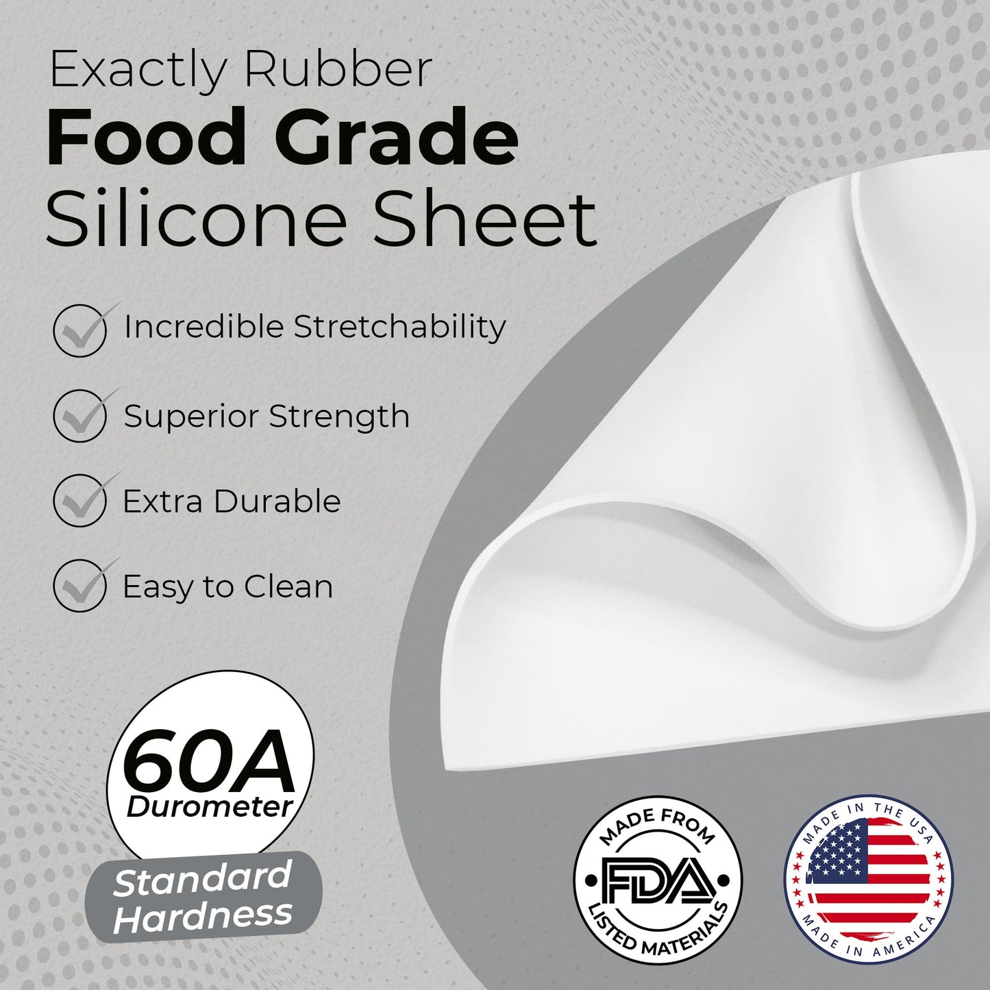 Exactly Rubber - White Silicone Sheet, 60A Durometer Silicone Mat, Food-Grade Rubber Mat with -80 to 450°F Temperature Resistance, 400% Elongation, Silicone Placemat Made in The USA, 1/16 x 9” x 24