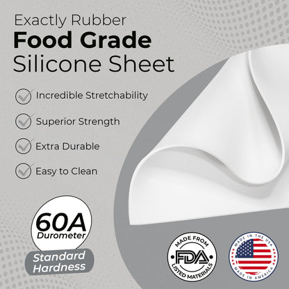 Exactly Rubber - White Silicone Sheet, 60A Durometer Silicone Mat, Food-Grade Rubber Mat with -80 to 450°F Temperature Resistance, 400% Elongation, Silicone Placemat Made in The USA, 1/16 x 9” x 24