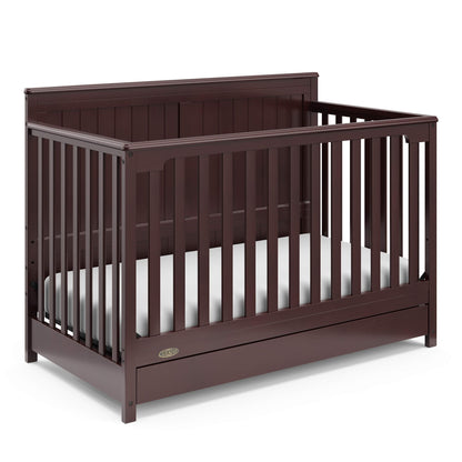 Graco Hadley 5-in-1 Convertible Crib with Drawer – GREENGUARD Gold Certified, Fits Standard Crib Mattress, Converts to Toddler Bed, Daybed and Full Bed, 4 Adjustable Mattress Heights (Espresso)