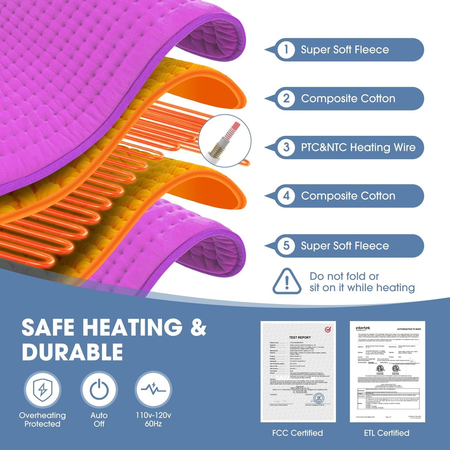 FluffyWarmth Electric Heating Pad for Back, Extra Large 17''x 33'' XXXL for Full Body,Menstrual Period Cramps,Neck Shoulder Back Pain Relief, 6 Heat Settings 3 Timers Heating Pad, Gifts for Women Men