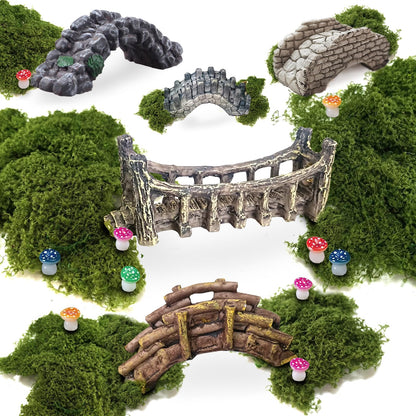 OrgMemory Miniature Bridge, Miniature Garden Accessories Set, DIY Landscape Bridge, Outdoor Fairy Garden Miniatures, Terrariums, Model Train Scenes