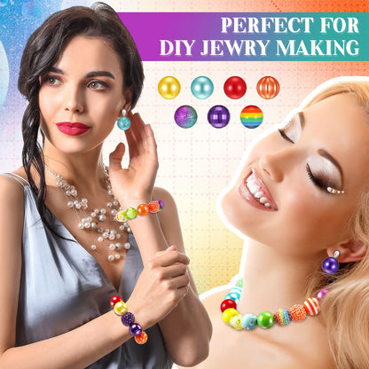 Huquary 100 Pcs 20mm Rhinestone Bubblegum Beads for Pens Mixed Crystal Resin Chunky Beads for DIY Craft Keychain Necklace Bracelet Jewelry Making(Rainbow Color)