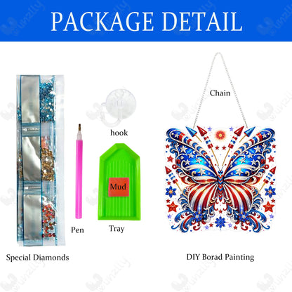 Yunzlly DIY Hanging Diamond Art Pendant Kit 4th of July, Special Crystal Double Sided Diamonds Painting Ornament Kit for Adults, Acrylic Gem Painting Board for Window&Door&Wall (Butterfly)