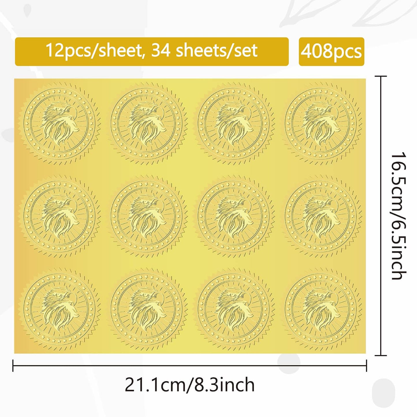 CRASPIRE 408Pcs Eagle Gold Foil Embossed Stickers 2" Bird Self Adhesive Envelopes Seals Sticker Round Labels for Independence Day Invitation Graduation Corporate Certificates Diplomas Gift Wrapping