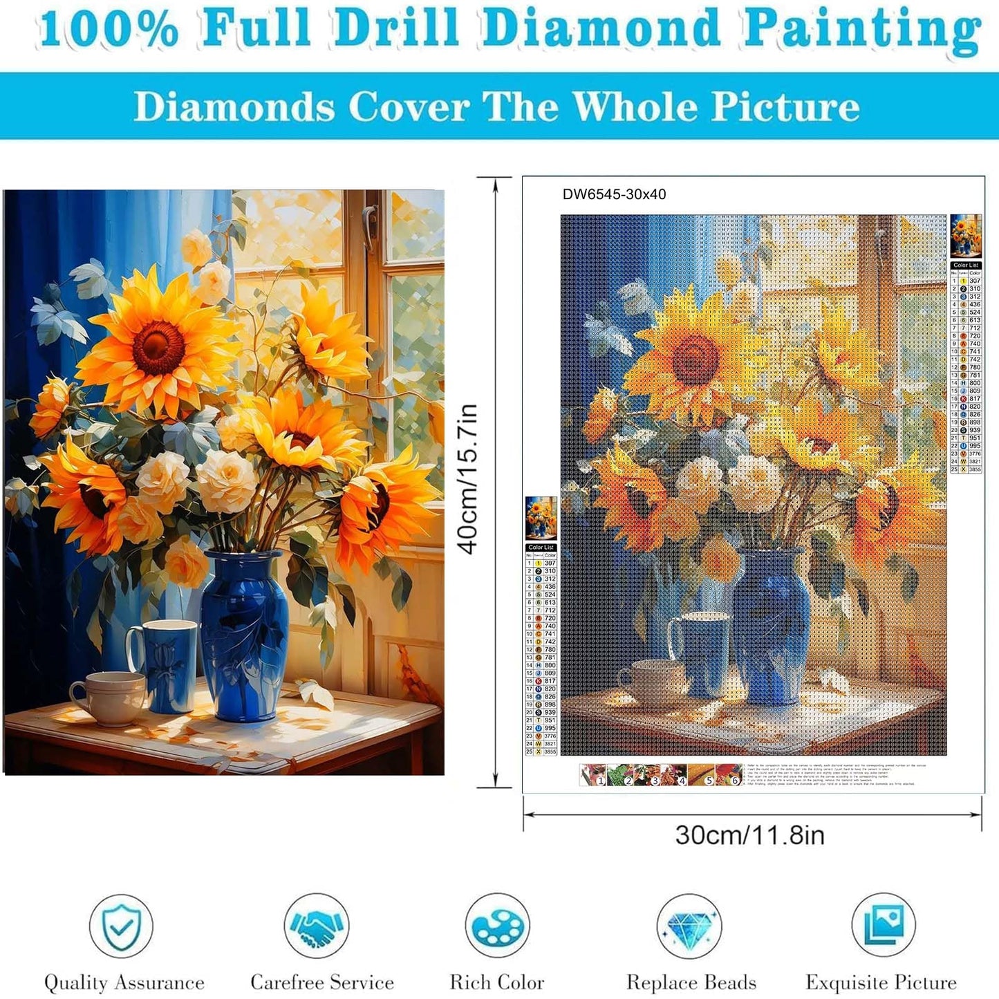 Diamond Art Painting Kits for Adults, Flower 5D Diamond Paint Dots Art Kit for Adult Beginner, Sunflowers DIY Round Gem Crystal Art Paintings by Diamond, Home Wall Decor Crafts 12x 16 inch