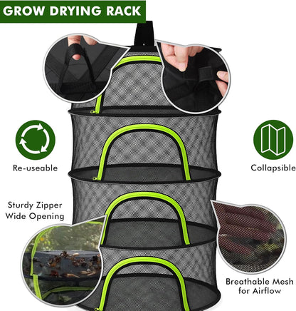 BRIVADO 6 24" Herb Drying Rack Hanging Mesh Layer with Zipper, Gloves, Garden Pruning Shear, Hook & Carabiner Clip