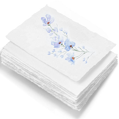 Wanderings Handmade White Deckle Edge Blank Paper - 4" x 6" - Pack of 50 - Watercolor/Mixed Media Paper - Save the Date Invitations Greeting Cards Notes DIY Arts Crafts - Thick 150 GSM