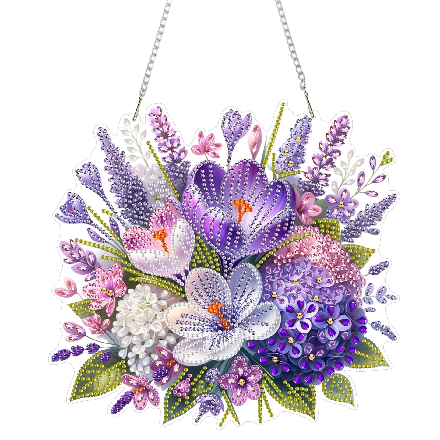 Yunzlly DIY Hanging Diamond Art Pendant Kit, Special Crystal Spring Diamonds Painting Ornament Kit for Adults, Acrylic Board Gem Painting Kits (Purple Flower)
