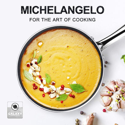 MICHELANGELO Nonstick Sauce Pan with Lid - 1 Quart Granite Cookware with Stainless Steel Handle | Grey