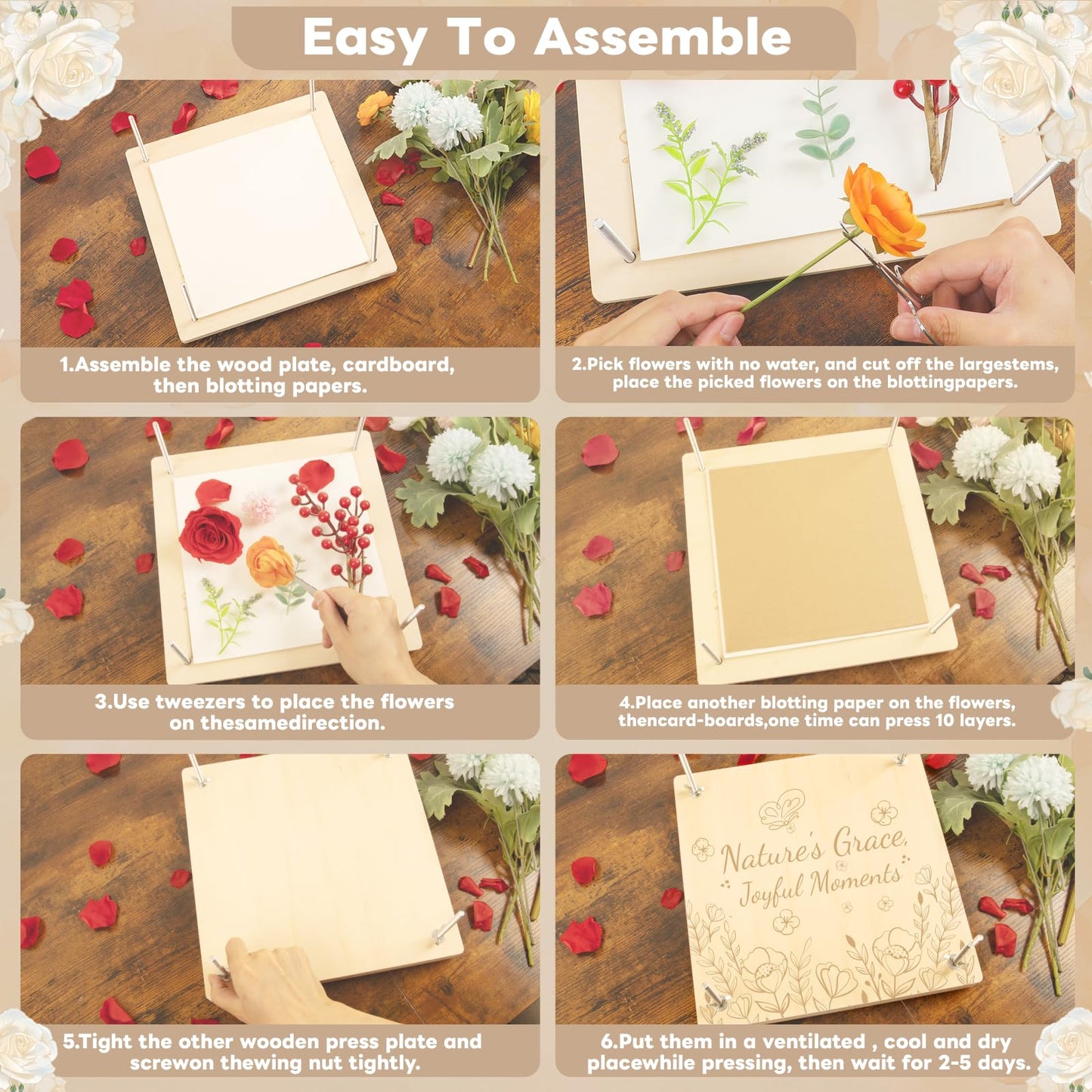 zunmial Flower Press Kit–Craft Kits 11" x 11" Large 10 Layers Wooden Flower Presser for Adults & Teens DIY Bouquet Preservation,Dried Flowers Art,Preservation for Bookmark Frame Wedding Flowers Drying