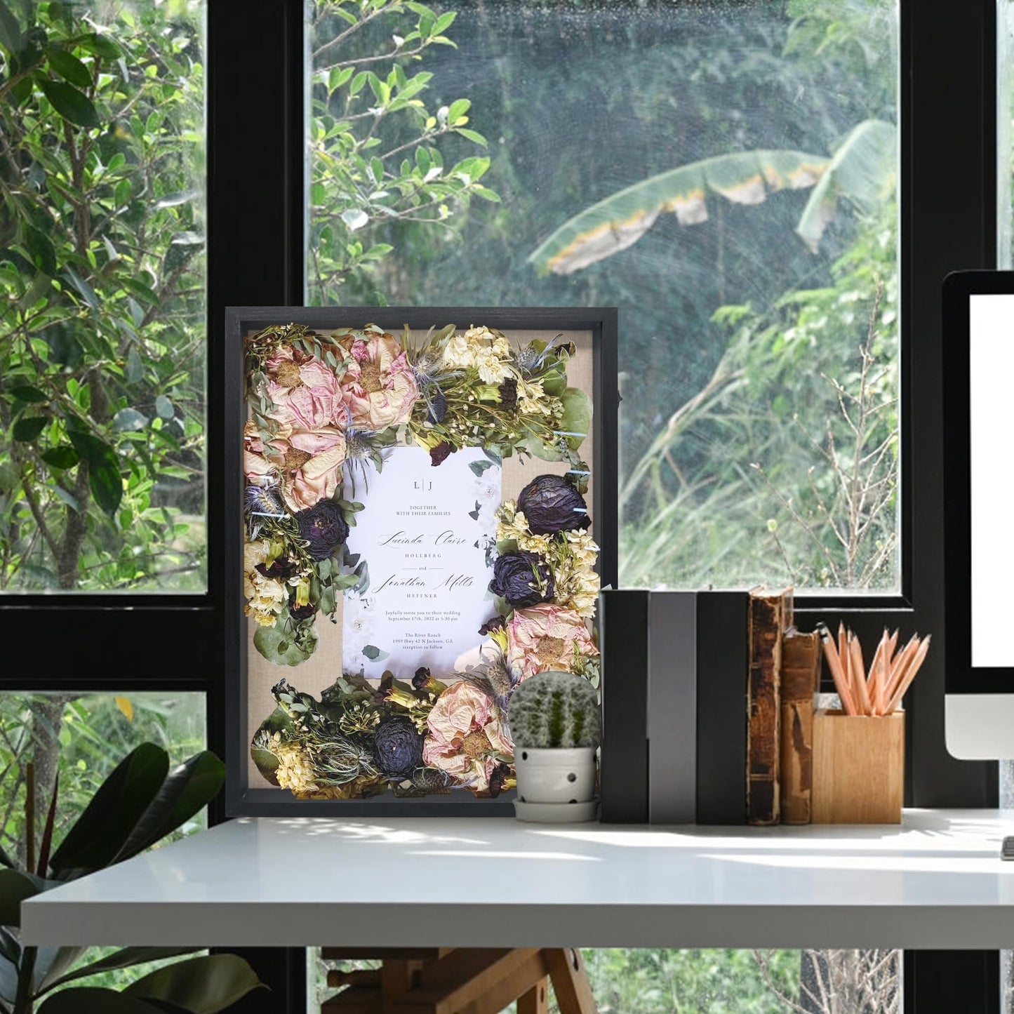 GraduationMall 18x24 Wood Shadow Box Frame Glass Door Display Case with Linen Back and 6 Stick Pins,1.5 inches Interior Depth,Ideal for Memorabilia Pictures Flowers Medals Tickets Rustic Black