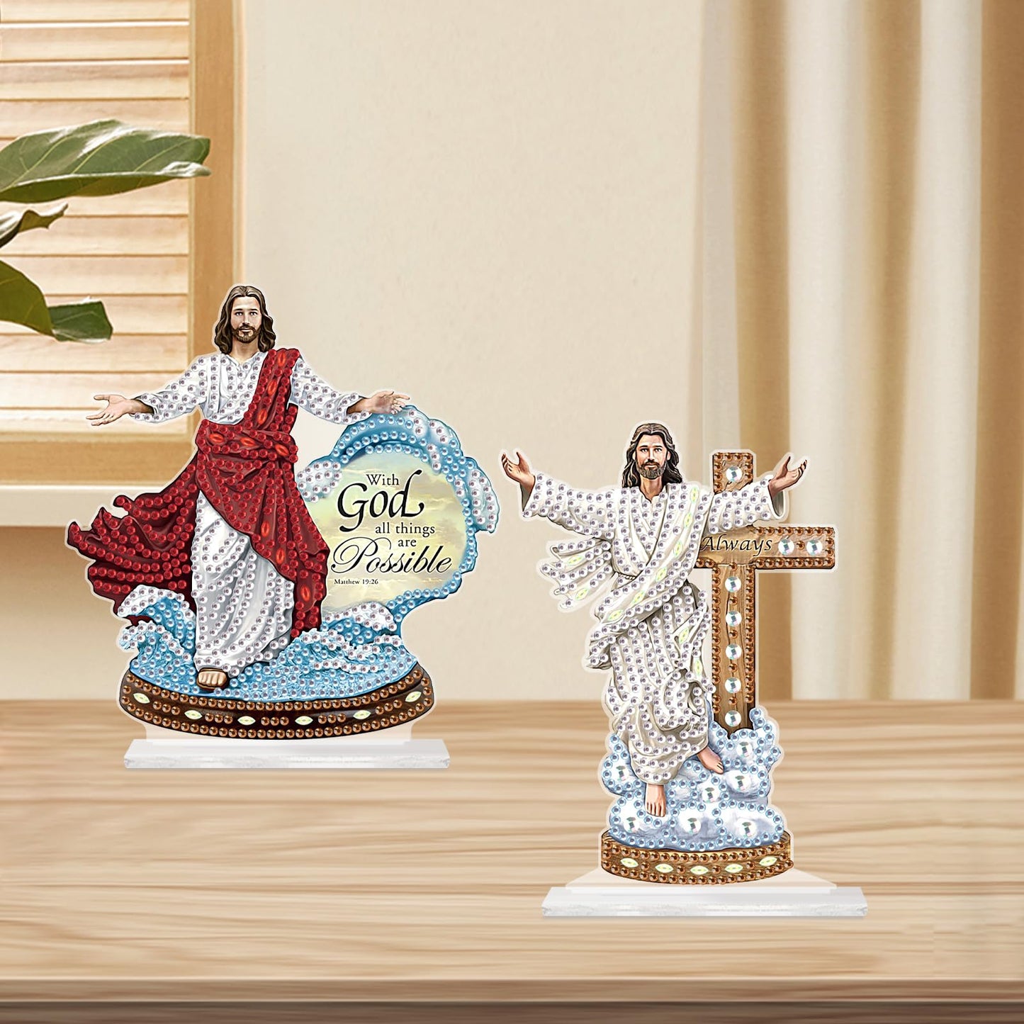 Tontut 2 Piece Diamond Art Painting Kit Decorations, Religious, Cross 5D DIY Desktop Decoration Diamond Art, Special Shape Diamond, Home Office Desktop Decorations