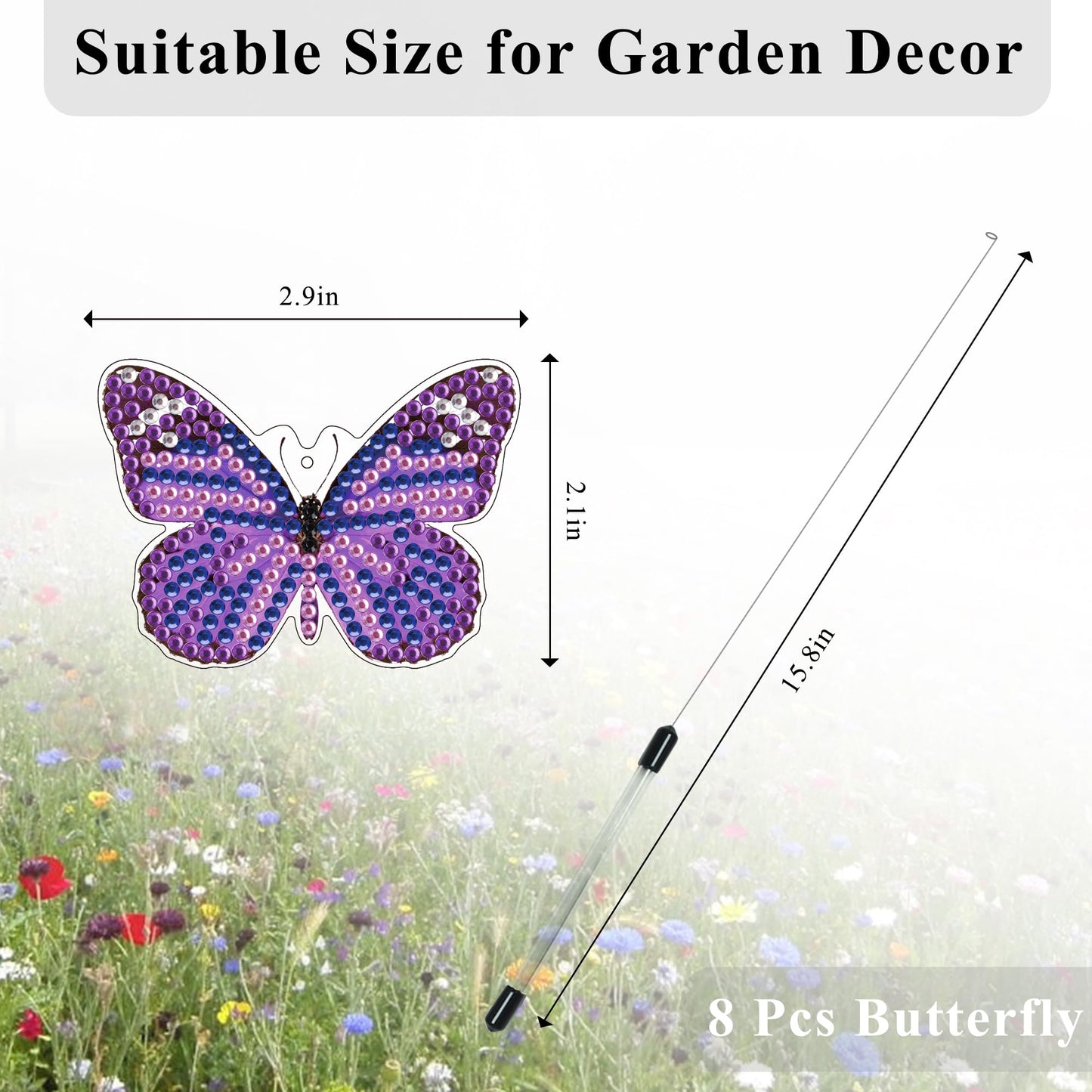 Vcekract 8 Pcs Butterfly Diamond Painting Swaying in The Wind, Diamond Art Kits for Adults, High Flexibility Iron Stakes Garden Decor, Diamond Painting Art Crafts for Beginners