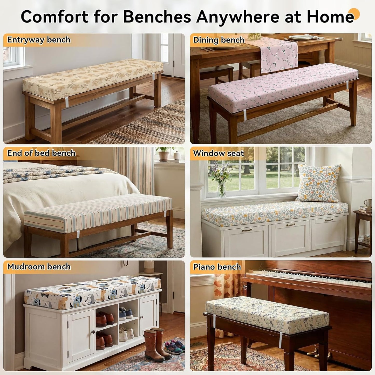 Custom Size Bench Cushion, Non-Slip High Density Foam Bench Seat Cushion for Indoor Furniture, Window Seat, Piano